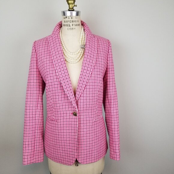 J Crew Re Imagined Pink Houndstooth Campbell Blazer Jacket *  Ladies Size 8 - Picture 2 of 11